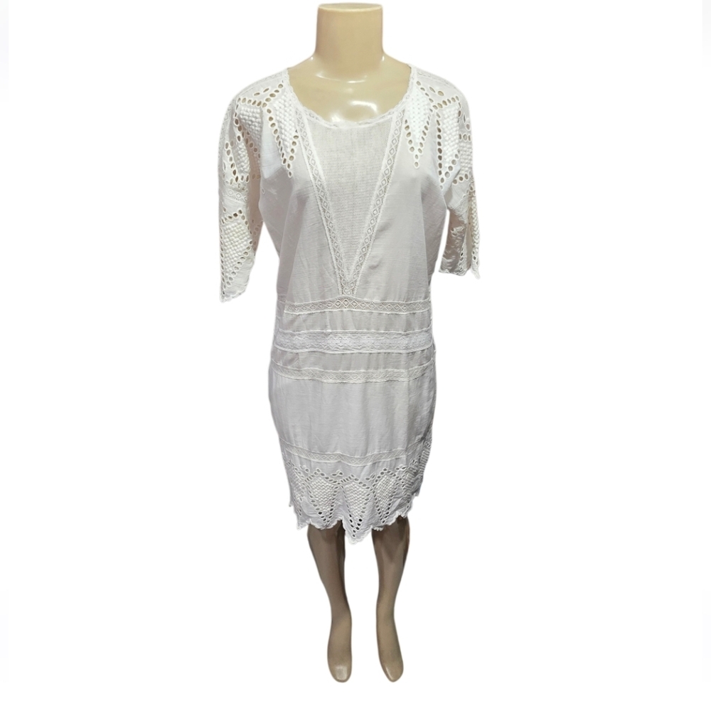 Ulla Johnson white cotton dress size 6 eyelet lace bohemian mini dress